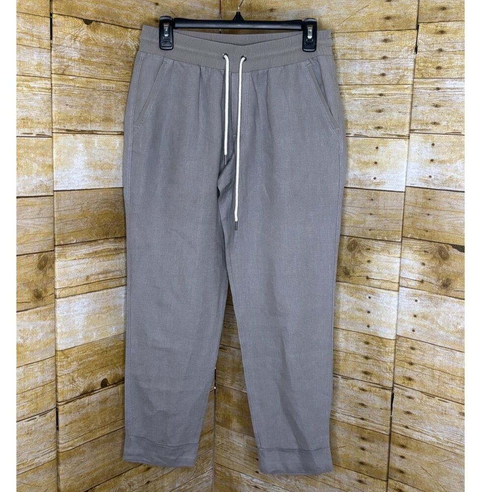ATHLETA BALI LINEN BLEND GRAY CROPPED CASUAL VACATION RESORT DRAWSTRING PANTS